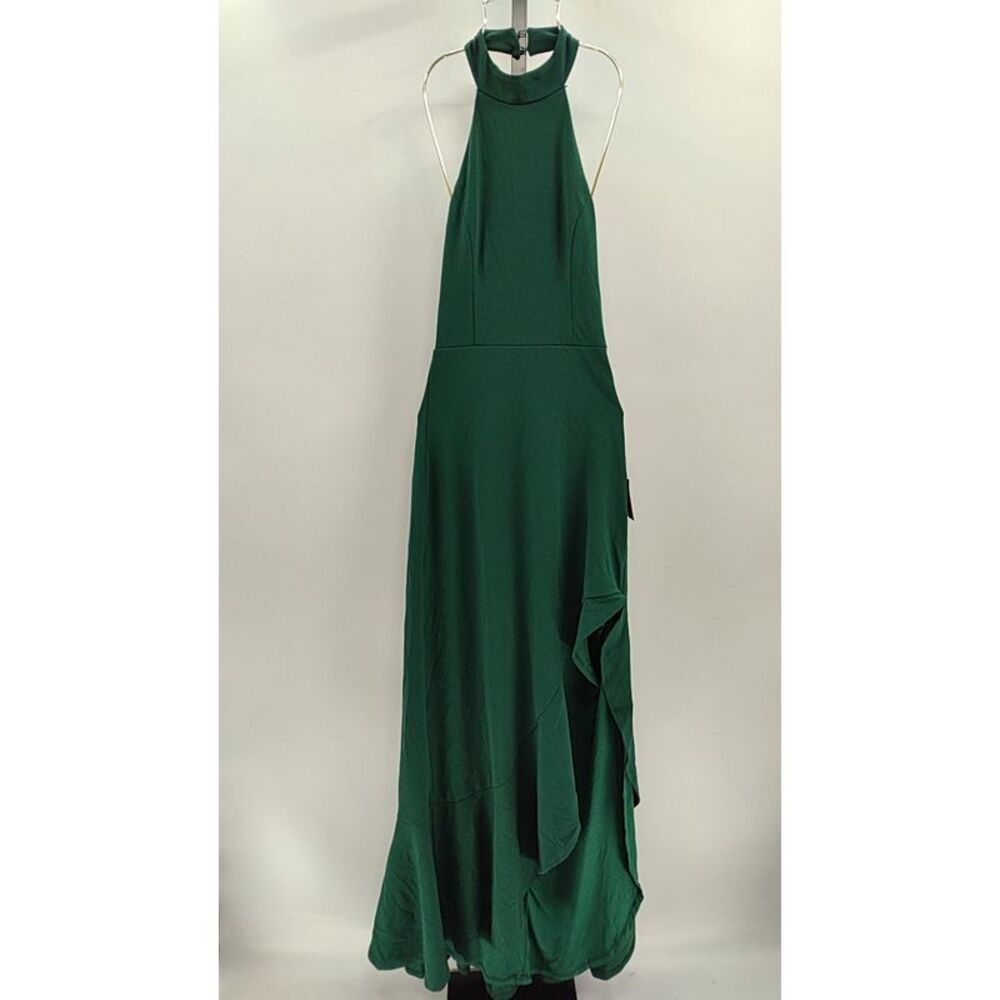Lulus Women Majestic Perfection Emerald Green Ruffled Halter Maxi Dress XS